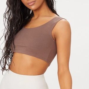 NWT PRETTYLITTLETHING BROWN COTTON CROP TOP S M